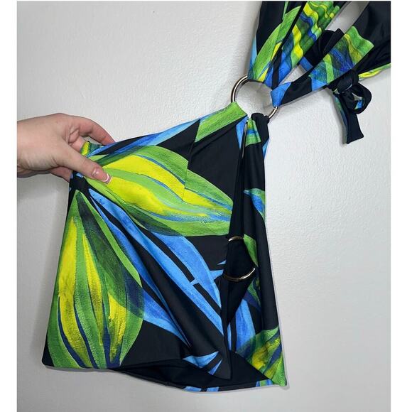 Louisa Ballou Ssense Cut Out Sex Wrap Mini Dress Blue & Yellow/Green Size Small - Picture 6 of 9